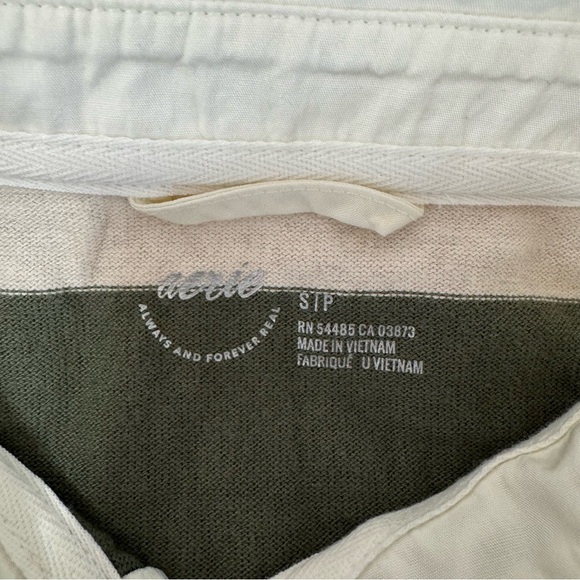 Aerie Oversized Striped Rugby Shirt NWOT size Small Cropped Olive Green - Picture 2 of 9